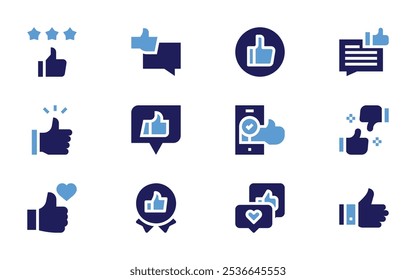 Like icon set. Bold style. Duotone colors. like, successful, chat, feedback, rating.