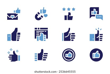 Like icon set. Bold style. Duotone colors. magnet, love message, thumbs up, thumb up, like.