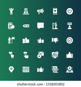 like icon set. Collection of 25 filled like icons included Positive, Feedback, Like, Rate, Favourite, Thumbs up, Testimonial, Favorite, Success, Dislike, Experiment, Comment, Likes