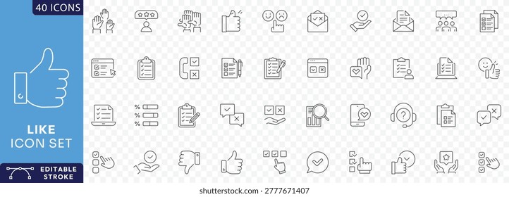 Like icon set. Like icon set containing thumbs up, favorite, liked,  appreciation, affirmative, validation Etc. Fully Editable. Vector illustration.