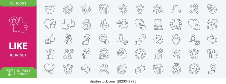 Like icon set. Containing thumbs up, favorite, liked, favorable, positive, appreciation, affirmative, validation and more. Solid vector icons collection.