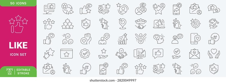 Like icon set. Containing thumbs up, favorite, liked, favorable, positive, appreciation, affirmative, validation and more. Solid vector icons collection.