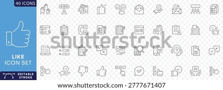 Like icon set. Like icon set containing thumbs up, favorite, liked,  appreciation, affirmative, validation Etc. Fully Editable. Vector illustration.