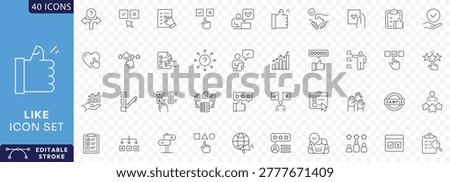 Like icon set. Like icon set containing thumbs up, favorite, liked,  appreciation, affirmative, validation Etc. Fully Editable. Vector illustration.