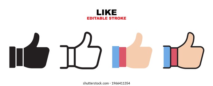 Like icon set with different styles. Icons designed in filled, outline, flat, glyph and line colored. Editable stroke and pixel perfect. Can be used for web, mobile, ui and more.