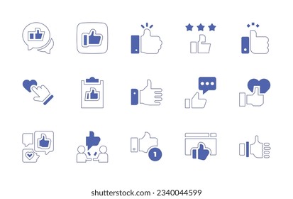 Like icon set. Duotone style line stroke and bold. Vector illustration. Containing chat, thumb up, like, rating, clipboard, good feedback, reaction, suggest, browser, thumbs up.