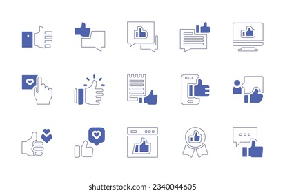 Like icon set. Duotone style line stroke and bold. Vector illustration. Containing like, chat, social media, quality, comment.