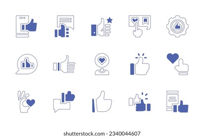 Like icon set. Duotone style line stroke and bold. Vector illustration. Containing like, acknowledgement, thumbs up, follower, reviews, feedback.