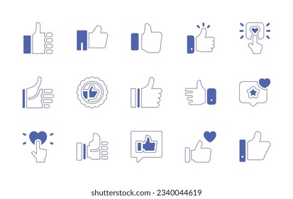 Como conjunto de iconos. Curso de línea de estilo duotónico y negrita. Ilustración vectorial. Que contiene como, reseña, reacción, elogios.