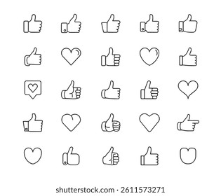 Like Icon Set Editable Stroke. Contains such icons as Feedback, Thumbs Up, Like Button, Enjoyment, Heart Shape
