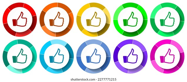Como conjunto de iconos, siga la ilustración vectorial de diseño plano en 10 opciones de colores para aplicaciones móviles y diseño web