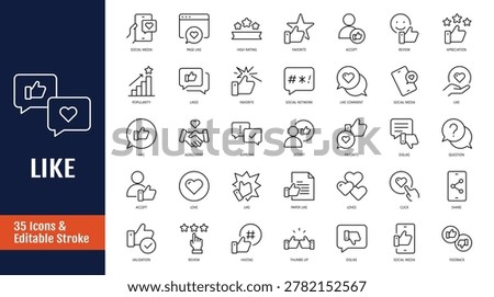 Like icon set. icons related to thumbs up, favorite, liked, appreciation, affirmative, validation and more. outline icon with editable stroke. vector illustration