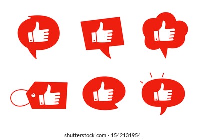 Like icon set. Red colour bubble. Thumbs up message. Best buy. The best choice. For social networking services. Vector Illustration clipart.