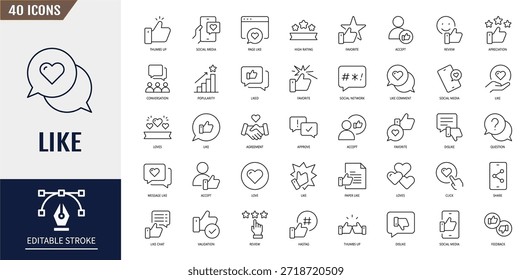 Como conjunto de iconos. Pulgares hacia arriba, favorito, gustado, favorable, positivo, apreciación, afirmativo, validación y más. Ilustración vectorial
