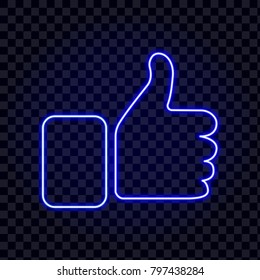 Like icon - thumb up neon isolated on transparancy background