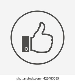 Like icon. Thumb up sign. Hand finger up symbol. Round button with flat element. Vector