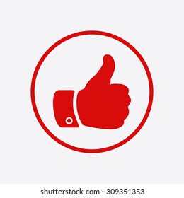 Like icon. Thumb up symbol. Flat design style. 