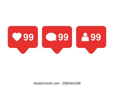 Like icon vector. Comment icon vector. Follower icon vector. Social media. Instagram like notification. Notification Icon.