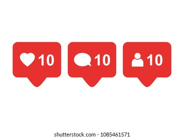 Like icon vector. Comment icon vector. Follower icon vector. Social media. Instagram like notification. Notification Icon.