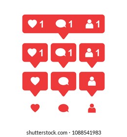 Like icon vector. Comment icon vector. Follower icon vector. Social media. Instagram like notification. Notification Icon.