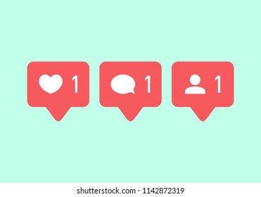 	
Like icon vector. Comment icon vector. Follower icon vector. Social media. Social network. Notification Icon.