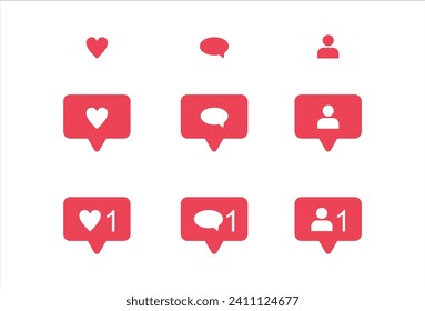 Like icon vector. Comment icon vector. Follower icon vector. Social media. Social network. notification Icon