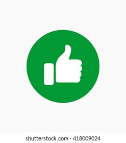 Like icon vector illustration. Thumb up symbol on green circle.
