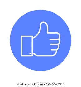 Como un icono. Icono del vector del pulgar blanco sobre fondo azul. Icono de estilo plano para diseño web e interfaz gráfica. Como ícono para redes sociales y mensajeros. Ilustración vectorial.