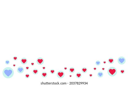 Like icons motion background. Social love hearts icons floating from the bottom like particles. Social media. Live style heart on white screen.