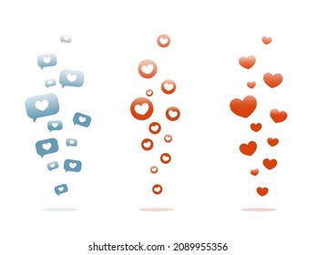 Like icons set flying on white background. Social media elements. Social network composition.