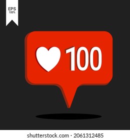 like icons for social media with number of likes. Notification vector social media icons. Message bubble notification flat interface on black background