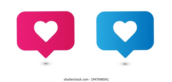 Como íconos. Thumbs up y heart, icono de los medios sociales. Plantilla de icono de notificación de medios sociales. Icono de aplicación de red social