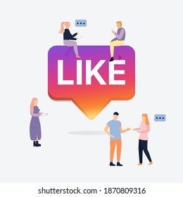 Like Instagram Notification Bubble with Group of People. Teamwork Communication. Social Media Element Pop Up Banner. Vector Illustration