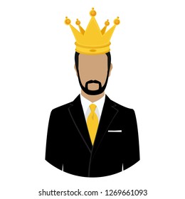 Like a king. Man businessman wearing suit in crown isolated on white background. King crown