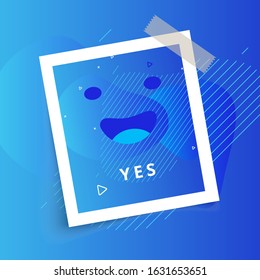 Like label. Thumb up. Trendy flat vector bubble. Blue banner on a white background.