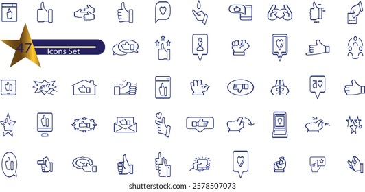 Like line editable icon set. Like icon set containing thumbs up, favorite, liked, appreciation