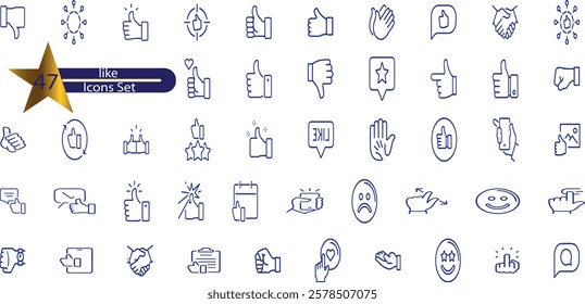 Like line editable icon set. Like icon set containing thumbs up, favorite, liked, appreciation