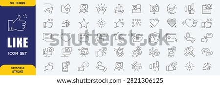 Like line editable icon set. Like icon set containing thumbs up, favorite, liked, appreciation, affirmative, validation and more. Vector illustration. Editable stroke