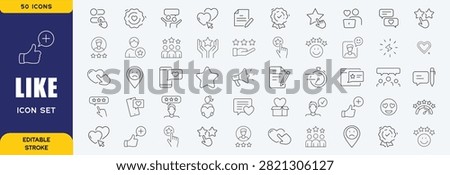 Like line editable icon set. Like icon set containing thumbs up, favorite, liked, appreciation, affirmative, validation and more. Vector illustration. Editable stroke