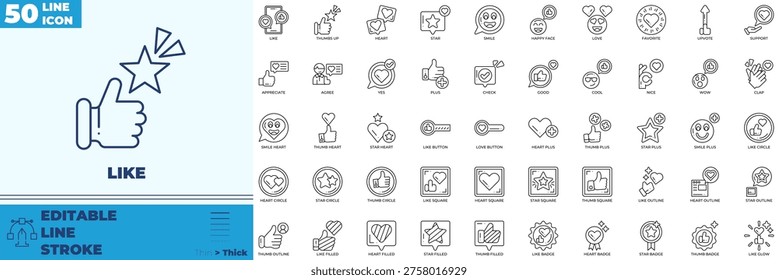 Like Line Editable Icons set