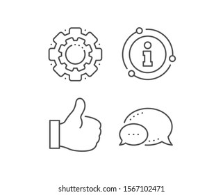 Like line icon. Chat bubble, info sign elements. Thumbs up sign. Positive feedback, social media symbol. Linear like outline icon. Information bubble. Vector