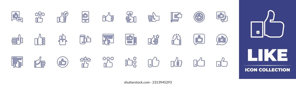 Like line icon collection. Editable stroke. Vector illustration. Containing like, thumbs up, thumb up, feedback, acknowledgement, best price.