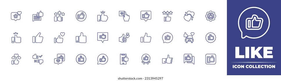 Like line icon collection. Editable stroke. Vector illustration. Containing review, comment, star, thumb up, like, rate, feedback, drive, customer satisfaction, thumbs up, customer.