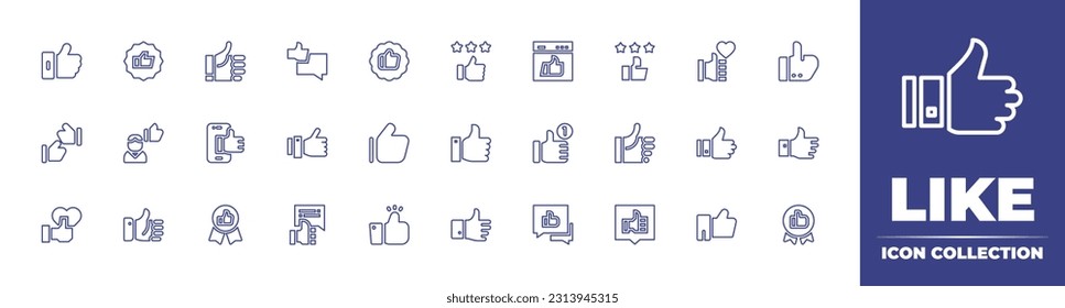 Like line icon collection. Editable stroke. Vector illustration. Containing like, good quality, review, thumbs up.