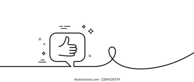 Like line icon. Continuous one line with curl. Thumbs up sign. Positive feedback, social media symbol. Like single outline ribbon. Loop curve pattern. Vector