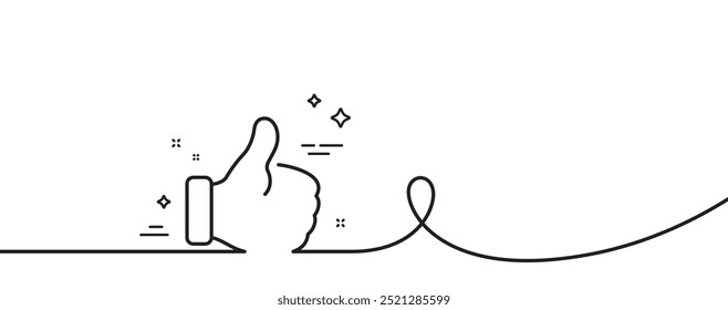 Like line icon. Continuous one line with curl. Thumbs up sign. Positive feedback, social media symbol. Like single outline ribbon. Loop curve pattern. Vector