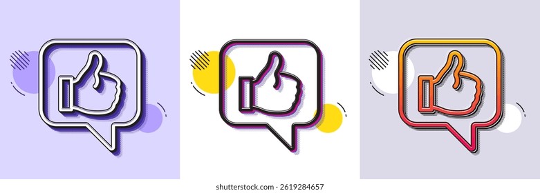 Like line icon. Halftone dotted pattern. Gradient icon with grain shadow. Thumbs up sign. Positive feedback, social media symbol. Line like icon. Various designs. Vector