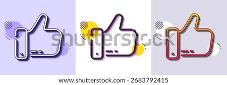 Like line icon. Halftone dotted pattern. Gradient icon with grain shadow. Thumb up gesture sign. Social media reaction symbol. Line like icon. Various designs. Vector