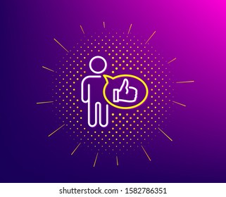 Like line icon. Halftone pattern. Thumbs up sign. Positive feedback, social media symbol. Gradient background. Like line icon. Yellow halftone pattern. Vector