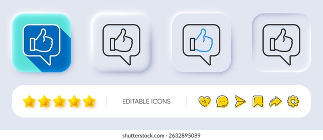Like line icon. Neumorphic, Flat shadow, 3d buttons. Thumbs up sign. Positive feedback, social media symbol. Line like icon. Social media icons. Vector